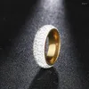 Cluster Rings Qianbei 5Rows CZ Inlay 316L Rostfritt stål Gyllene Ring Eternity Sexiga män Kvinnor Wedding Party Valentine Gift