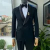 Herrkräkter sommar dubbelbröst män sjal lapel svarta enkla kläder full ärmar utomhus 2-del resor blazer byxa tuxedos