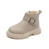 Laarzen Winter Warme Meisjes Sneeuw Enkelbandje Katoenen Schoenen Plus Fluwelen Baby Zwart Beige G10194 231122