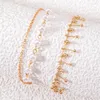 Anklets Korean Romantic Pearl Anklet Set For Women Girl Gold Color Bead Pendant Multilayer Alloy Metal Foot Chain Jewelry 24965