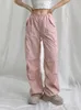 Calças femininas capris verão y2k baggy carga baixa ascensão cordão moda bolso casual kawaii rosa mulheres coquette estética 230422