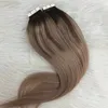 شريط balayage في REMY Human Hair Extensions Ombre بني داكن إلى الرماد الأشقر الشريط غير المرئي ins امتداد 100 جم/40pcs