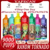 Randm Tornado 9000 퍼프 Fumot 퍼프 9000 9k 오리지널 vaper vaper e-cigarettes 기능 메쉬 코일 18ml 일회용품 vapes vapes randm 0 2 3 5% 충전식 850mah