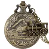 عتيقة رجعية 3D Steam Train Pocket Watch مع سلسلة القلادة القاطرة تصميم الرجال النساء العتيقة الكوارتز هدية التجميع 2837