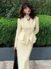 Robe de deux pièces Unxx Femmes Petit Parfum Style Blazer Fishtail Demi-Jupe Ensemble Vintage Taille Enveloppé Manteau Ensembles De Hanche