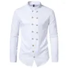 Chemises décontractées pour hommes S-2XL Chemise en fibre de polyester pour hommes à manches longues Couleur unie Double boutonnage Mâle Coupe régulière Camisa