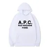 Luvtröjor för män Integrerade toppar för män och damer Höst APC-tryckt hoodie Mode Fritid Sport Trend Märke Utomhus Biografi