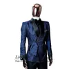 Costumes pour hommes Luxe Royal Blue Jacquard Mariage pour hommes Double boutonnage Groom Tuxedos 2 pièces Ensemble Mâle Blazers Pantalon Costume Homme