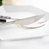 Dijksets sets DRMFIY 24 -stks Wit Silver Flatware Set mes Vork Lepel Roestvrijstalen bestek Marmeren handgreep