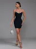 Robes décontractées Robe de bandage noire Femmes Party Bodycon Embelli Sexy Spaghetti Strap Soirée Anniversaire Club Tenues Été