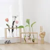 Vases Home Creative Test Tubes Glass Planter Terrarium Flower Vase With Wooden Holder Propagation Hydroponic Plant Table Ornaments2392