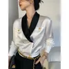 Kadınlar Blouses 2023 Blusas Mujer de Moda Bluz Kadınlar Moda Vintage Gömlek Mizaç Bayanlar Üst Renkli Uzun Kollu Koreli