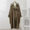 Women's Trench Coat's Deep Khaki Kneeldength för Autumn Wear Style Oregelbunden bakdesign och Feel Large Brand 230421