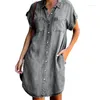 Robes décontractées Robe chemise pour femmes à manches courtes poches à boutons en détresse Jean printemps été lâche femme