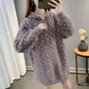 Mode PPSHOME-Automne et hiver nouveau pull tricoté à capuche en polaire de vison robe pour femme jacquard ample et paresseux sous-couche mi-longue pour vêtements d'extérieur