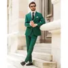 Erkekler Şık yeşil sağlam erkekler 3 adet resmi çentik yaka tek göğüslü erkek takım elbise akıllı gündelik düğün smokin (blazer yelek pantolon)