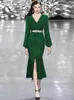 Casual jurken v-neck lantaarn mouw sjerp taille stretch slanke fishtail sparkle split prinses stijl jurk groen paarse lente zomer 2023