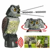 Realistisk fågelskarare roterande huvudljud Owl Prowler Decoy Protection Repellent Pest Control Scarecrow Moving Garden Decor Q0811239L