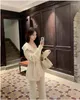 Women's Blouses Women Elegant Soft Knitted 3 Piece Set Autumn Winter Warm Lace Up Cardigan Wide Leg Pants Outfits Female Home Wear Clothing