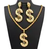 Necklace Earrings Set And Pendant For Women Dollar Copper 24K Gold Plated Statement Hip Hop Jewellery Party