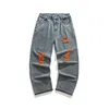 Dżinsy męskie Fall 2023 Wolna podarta Orange Risted Denim Pantsful Pants