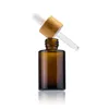30ml frascos de perfume de óleo essencial de vidro de ombro plano transparente âmbar fosco 1oz frasco conta-gotas com tampa de bambu qgkog