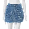 Skirts Summer Jeans Tassel Mini Skirt Button Ripped Slim Denim Short Pencil Bodycon Y2k Distressed Fringe Harajuku Cowboy Vintage