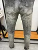 Herenjeans Collectie Blauw Slim Fit Streewear Mode Graffiti Distress Skinny Stretch Paited Printing Ribben Patchwork Gescheurd