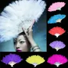 Folding Feather Fan Party Decoration Hand Held Vintage Chinese Style Dance Wedding Craft Downy Feathers Foldable Dancing Fans bb0422