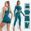 Yoga Outfit 234, бесшовный женский комплект для йоги, спортивная одежда, костюм для фитнеса с длинными рукавами и укороченным топом на талии 231121