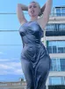 Impresso sexy seco molhado vestido feminino sem mangas sem costas cinta longo perto ajuste bainha feminino festa vestidos de noite