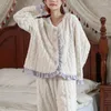 Women's Sleepwear 2pcs Pajama Set Women Flannel Fleece Warm Top Trouser Winter French Court Style Nightwear Autumn Pyjamas Home Clothes