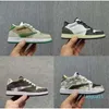 Chaussures de sport de mode Outdoor Athletic Enfants Chaussures Garçons Filles Sneaker Low Chicago Collaboration Fragments Militaire Bleu Gris Clair Rétro