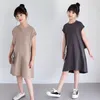 Mädchen Kleider 2023 Sommer Kinder Baumwolle Kleidung Koreanischen Stil Mädchen Zurück Rüschen Freizeit Kleid Kinder Lose Kurzarm #7289