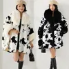 Frauen Pelz 2023 Winter Lose Leopard Muster Kragen Mantel Schal Plüsch Verdickt Mantel Fledermaus Stil Cape