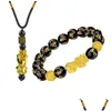 Charm Bracelets Charm Bracelets 1 Set Black Obsidian Stone Beads Bracelet Necklace Wealth Good Luck Jewelry Gift For Birthday Year D D Dhsiw
