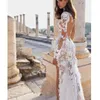 Arabia Mermaid Wedding Dress 2024 Berta High Collar Side Slit Illusion Lace Applicants Långärmad svep Train Boho Bridal Gown
