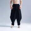 Männer Hosen Baumwolle Leinen Lose Volle Länge Hosen Mann Sommer Herbst 2023 Elastische Taille Harem Große Größe M-5XL 6XL Casual