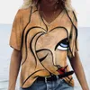 Women's T-Shirt T-shirt Abstract Art Face Print Girls Clothing 3D Oversized Classic Short Sleeve Tops Female Fashion Casual Streetwear 230422