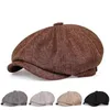 Berets Men's Octagonal Hats Retro Herringbone Style Woolen Tweed Flat Top sboy Cap Fashion Wild Casual Unisex 230421