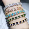 Pulseras de eslabones llegan coloridas pulseras de lágrima de arco iris mujeres hombres helado hacia fuera Bling Cubic Zirconia pareja joyería regalo