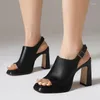 Sandalen Zomer Zwart Platform Vrouwen Gladiator Vierkante Hoge Hakken Mode Peep Toe Enkel Gesp Dames Schoenen Sandalias 33-46