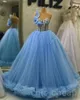 2023 апрель Асо Эби из бисера кристаллы Quinceanera платья Sky Blue Sheer Ball Ball Hone