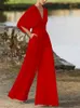 Kvinnors jumpsuits Rompers Simple Women's Sexy Bat Sleeve Dress Classic Jumpsuit Deep V-Neck Dress Women's Chiffon Beach Wide Leg Pants Set for Female 230422