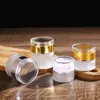 Frosted Glass Jar Cream Bottles Round Cosmetic Jars Hand Face Cream Bottle 20G-30G-50G burkar med guld/silver/vit akrylmössa pp foder trqg