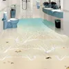 モダンシンプルビーチシーウェーブポーウォールペーパー3D床タイル壁画ステッカーバスルーム防水自己接着型3D壁紙275D