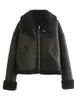 여자 재킷 라펠 칼라 모피 통합 두꺼운 재킷 여자 지퍼 더블 포켓 코트 따뜻한 코트 가을 겨울 패션 거리 아웃웨어 231122