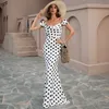 Prom Dresses 2023 Off Shoulder Beach Skirt Women's Beach Vacation Bohemian Polka Dotted Long Dresses Summer M01082