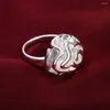 Wedding Rings 925 Solid Color Silver Sieraden Rose Bloemvinger For Women Men Maat 7 8 9 Fashion Holiday Gifts