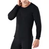 Sous-vêtement thermique pour hommes, ensemble haut et pantalon à col rond, pyjama chaud, Slim, élastique, vêtements de maison, costume de couleur unie, hiver